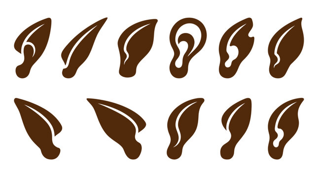 Brown pointed elf and creature ear silhouette collection.