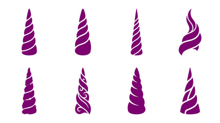 Purple unicorn horns and spiral seashell icons. © ksatria
