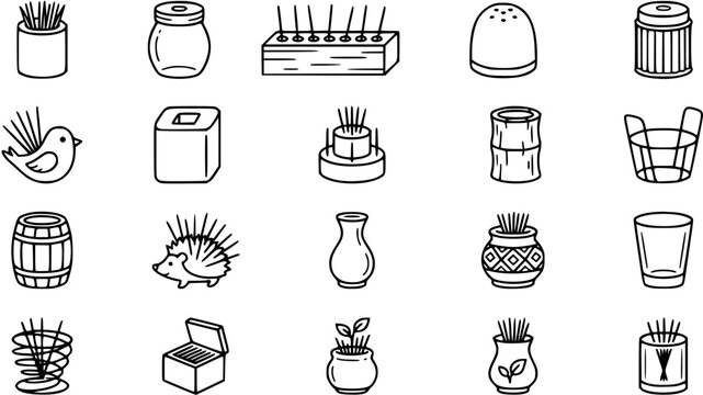 Black  White Line Art Icons Set of Aromatherapy, Home Decor  Household Objects. Featuring Incense Holders, Reed Diffusers, Toothpick Jars, Vases  Containers.