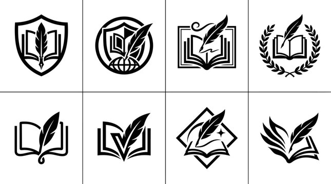 Elegant quill and open book literature icons.