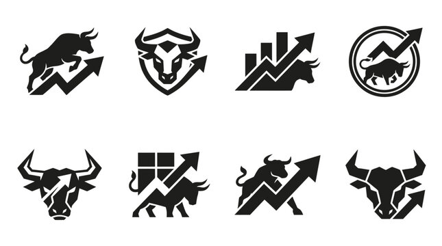 Financial bull logos with rising stock market charts.