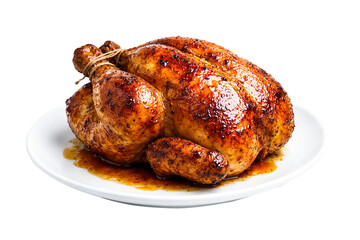 Golden roasted whole chicken isolated on transparent background © UM