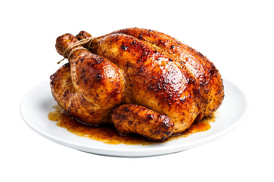 Golden roasted whole chicken isolated on transparent background