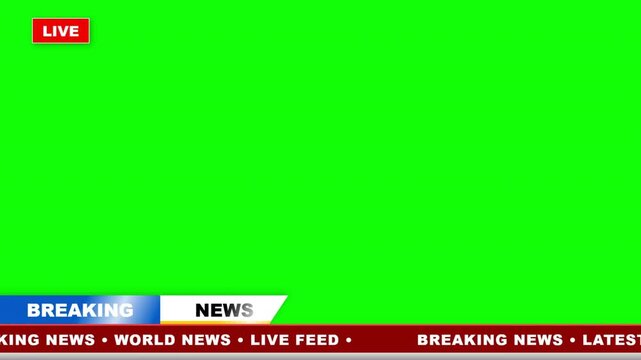 Breaking news green screen motion graphic with live ticker overlay