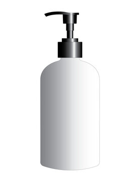 Minimalist black and white liquid soap dispenser bottle on a clean background, lotion pump bottle mockup