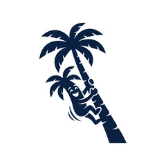 Cute monkey climbing a tropical palm tree mascot illustration. © Zaya