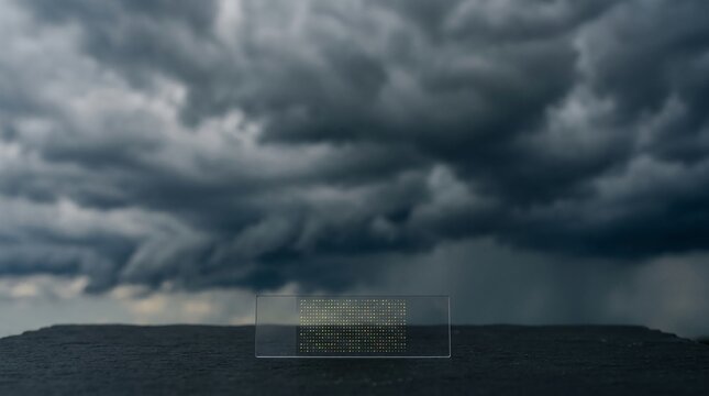 Microscope slide with DNA array against stormy sky