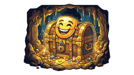 Golden treasure chest with smiling face. © Suryaaji