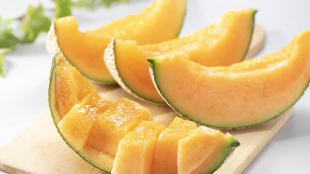 Fresh Melon Slices On Wooden Board

