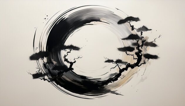 Circular Black Ink Zen Brush Stroke