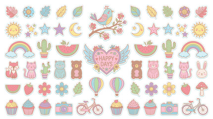 Colorful whimsical stickers and icons. © Suryaaji
