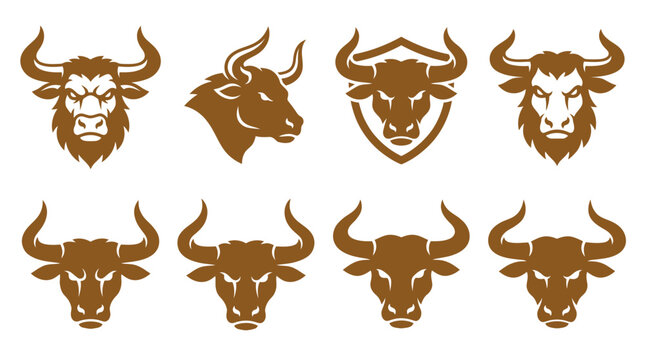 Brown bull and ox head mascot logo icons.