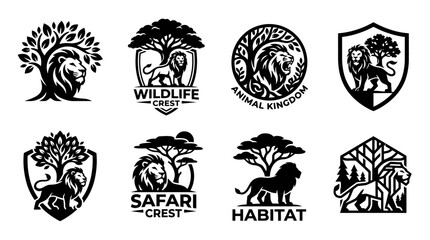 Lion head and safari animal crest logo set. © Zapheline