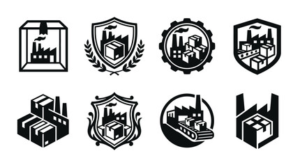 Fototapeta premium Industrial factory and manufacturing logistics emblem collection.