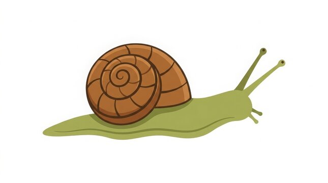 Botanical wildlife vector illustration featuring a tropical jungle snail with a detailed spiral shell. Ideal for rainforest, educational, and ecological projects.