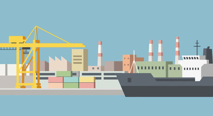 Obraz premium Industrial port with cargo ship and cranes.