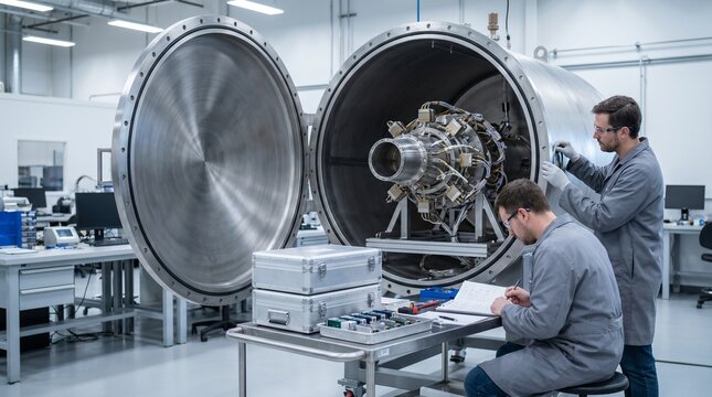 Vacuum Chamber Inspection Scene In Advanced Aerospace Research Lab