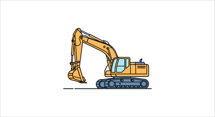 Yellow Excavator Machine on Tracks Illustration. © Khoirur