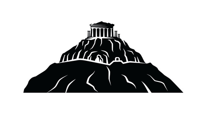 Ancient Greek Temple Silhouette on Rocky Hilltop, Athens Landmark