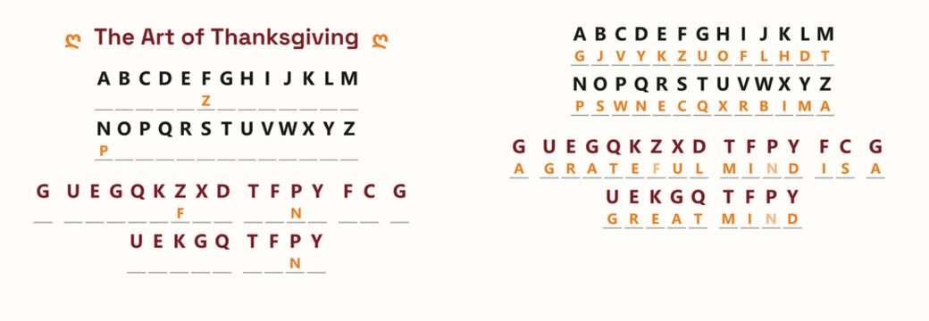 Thanksgiving cryptogram word puzzle with key for festive activities  