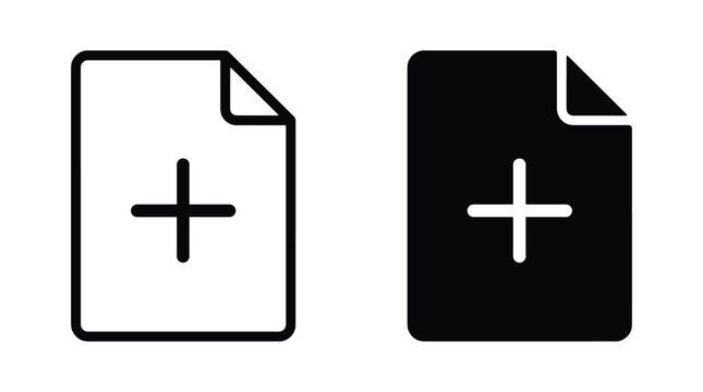 Black and white document icons with plus sign Vector, illustration