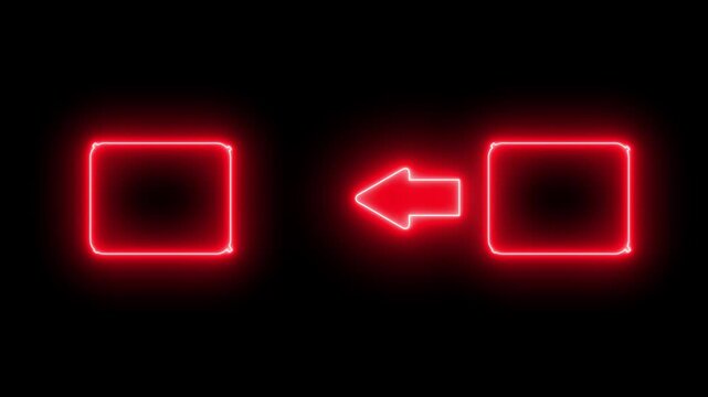 Glowing neon line red signs for banner, text box,and arrow icon poster template animation on a black background,with 4k video.