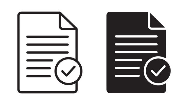 Black and white document icons with check marks Vector, illustration