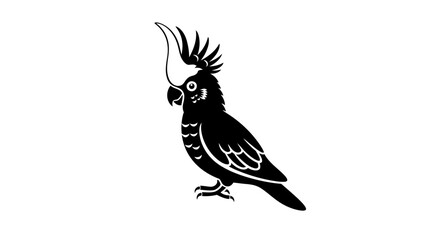 Black silhouette of a cockatoo bird with a crest, isolated on white background © sri
