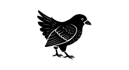 Fototapeta premium Black silhouette of a bird on a white background, linocut style