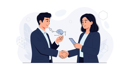 Fototapeta premium Business people shaking hands, presenting an idea inspired by AI and technology