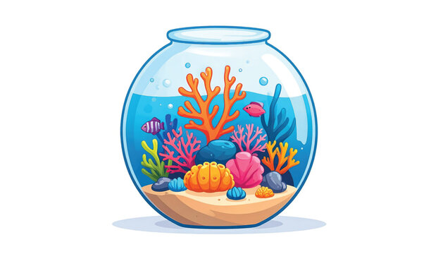 Colorful Fish Bowl With Coral Reef.