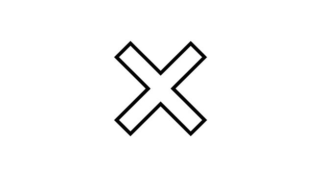 Black outline close cross icon on white background