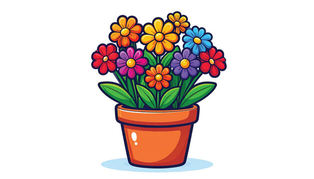 Colorful flowers in a pot.