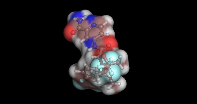 Suzetrigine, drug for acute and chronic pain management, 3D molecule 4K spinning