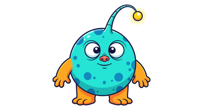 Cute Cartoon Alien Monster with Antenna and Big Eyes