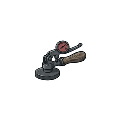 Fototapeta premium Vintage Espresso Tamper With Textured Wooden Grip Metallic Frame Pressure Gauge Mounted On Lever And Flat Tamping Base Vector Illustration