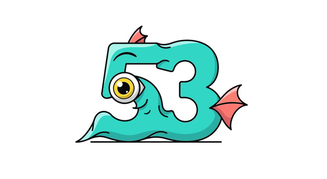 Cute Cartoon Monster Number 53 with Big Eye and Fins