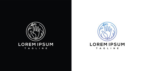 Fototapeta premium Minimalist Circle Logo with Hands and Leaves