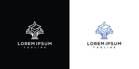 Naklejka premium Graduation Cap and Open Books Logo