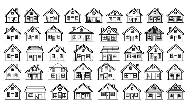 Multiple small house icon sketches in grid layout