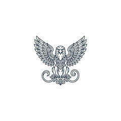 Fototapeta premium Majestic griffin line art vector illustration isolated on white background