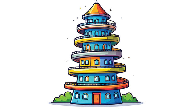 Colorful multi level pagoda tower.