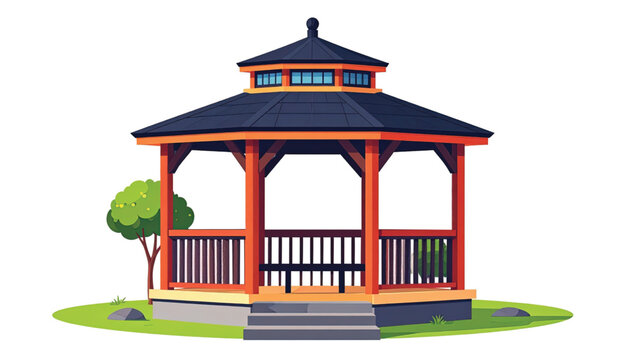 Colorful Wooden Outdoor Gazebo Structure.