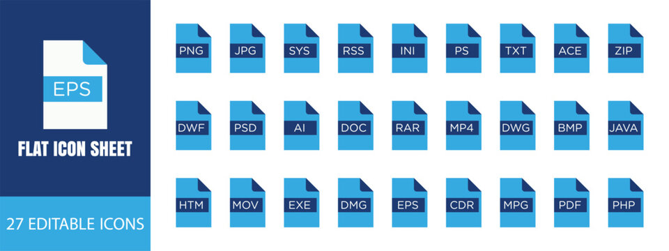 File Format Document Type Icons Collection Editable Vector Set.