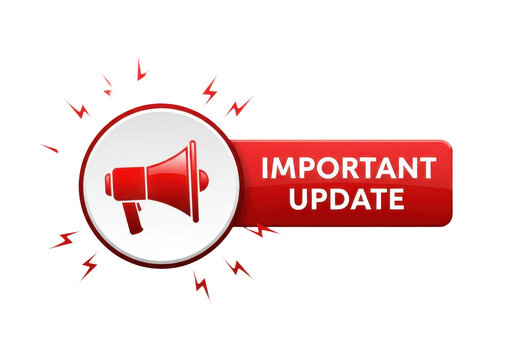 Important update sign with megaphone icon isolated on transparent background