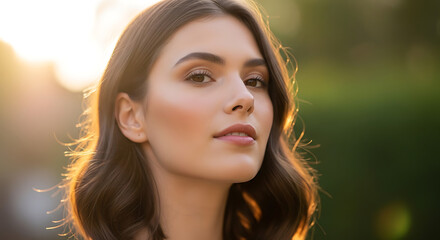Fototapeta premium Beautiful young woman with long brown hair.