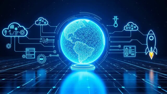 Digital globe with tech icons