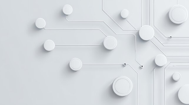 Clean minimalist white 3D circuit board background. Futuristic digital technology, network connections and microchip data concept.