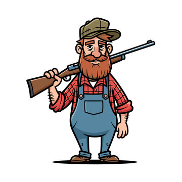 Hillbilly Farmer with Shotgun and Overalls Character