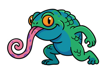 Obraz premium Funny Chameleon Sticking Out Tongue Cartoon Vector Illustration for Wildlife Mascot and Animal Character Design